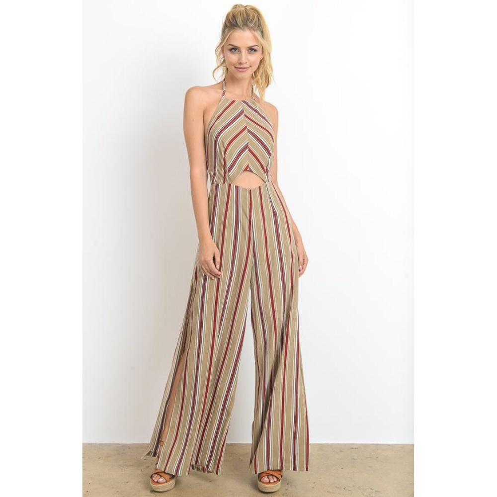 New Striped Backless Jumpsuit